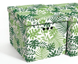 Dekorativní krabice Tropické listy XL, úložný box s víkem, vel. 42x32x32cm