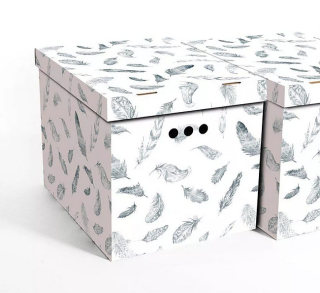 Dekorativní krabice Peří XL, úložný box s víkem, vel. 42x32x32cm