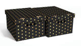 Dekorativní krabice černé / zlaté hvězdy A4 úložný box, velikost 33x25x18cm 