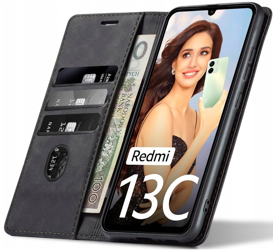Xiaomi Redmi 13c, magnetické kožené pouzdro s klopkou sheep skin z měkké ovčí kůže