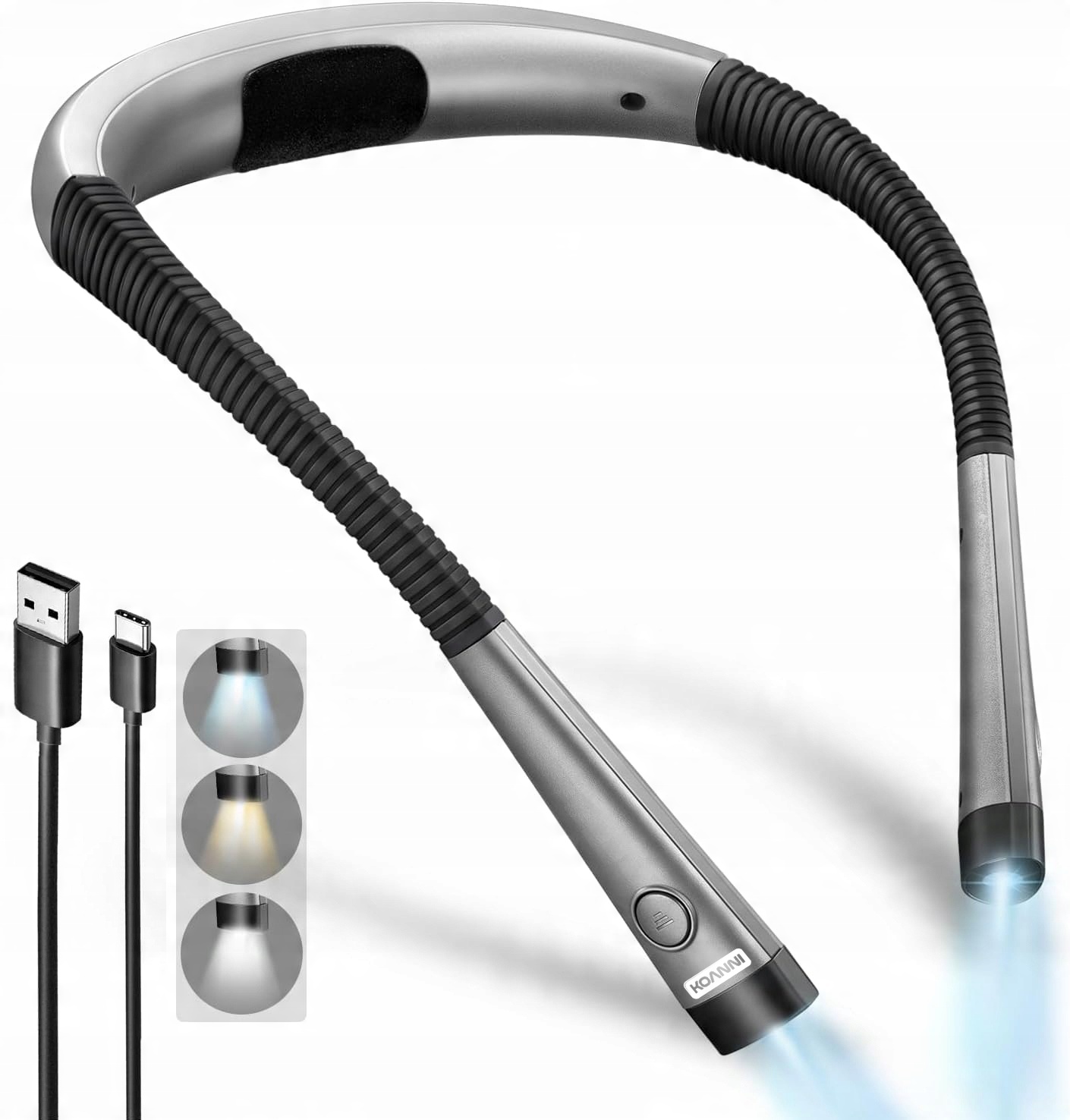 Led lampička na čtení knih na krk noční 3 barvy + 5 výkonů svícení
