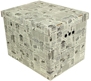 Dekorativní krabice Noviny XL, úložný box s víkem, vel. 42x32x32cm vip