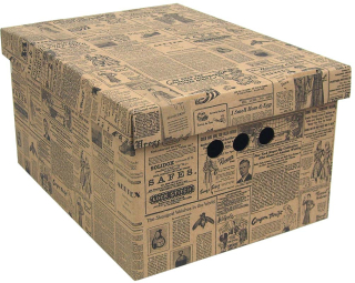 Dekorativní krabice Staré noviny A4, úložný box s víkem, vel. 33x25x18cm vip