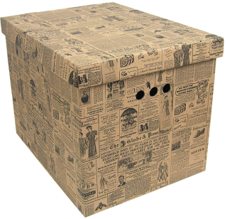 Dekorativní krabice Staré noviny XL, úložný box s víkem, vel. 42x32x32cm vip