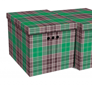 Dekorativní krabice Skotská mřížka zelená XL, úložný box s víkem, 42x32x32cm vip