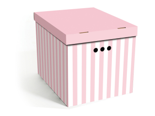 Dekorativní krabice růžové pruhy XL úložný box, velikost 42x32x32cm 