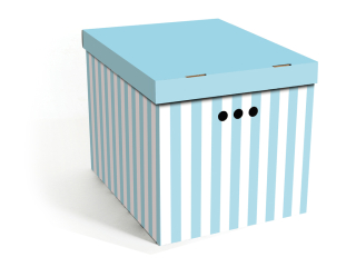 Dekorativní krabice modré pruhy XL úložný box, velikost 42x32x32cm 