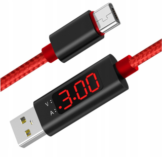 Posíleny nabíjecí datový nylonový kabel USB-C zařízení USB, měřiče proudu LED 1m