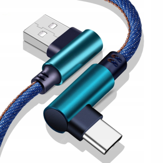 Dlouhý 2m, nabíjecí a datový kabel USB-C s konektorem v úhlu 90°