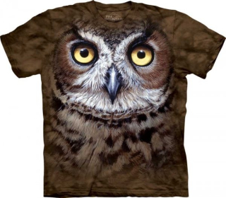 Tričko 3D potisk - krátký rukáv - Great Horned Owl Head, sova - The Mountain