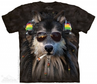 Tričko 3D potisk - Smoking Rasta Wolf, vlk - The Mountain