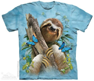 Tričko 3D potisk - Sloth & Butterflies, lenochod, lenost - The Mountain