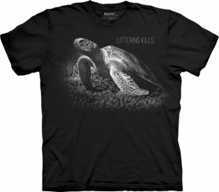 Tričko 3D potisk - Turtle Littering Kills Protect, želva - The Mountain