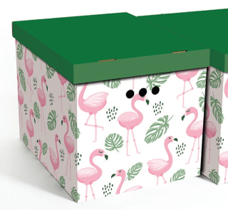 Dekorativní krabice Plameňáci a listy XL úložný box, velikost 42x32x32cm 