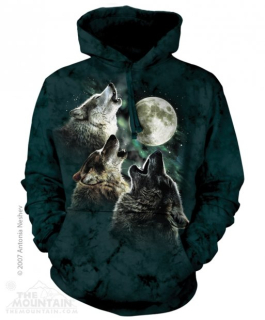 Blůza mikina 3D potisk s kapucí - Three Wolf Moon, vlk, vlci - The Mountain