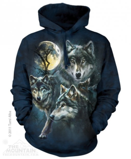 Blůza mikina 3D potisk s kapucí - Moon Wolves Collage, vlci, vlk - The Mountain