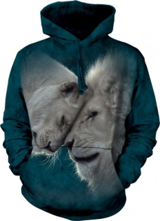 Blůza mikina 3D potisk s kapucí - White Lions Love, lví rodina - The Mountain