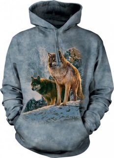 Blůza mikina 3D potisk s kapucí - Wolf Couple Sunset, vlk, vlci - The Mountain