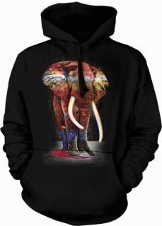 Blůza mikina 3D potisk s kapucí - Elephant Black, slon - The Mountain