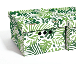 Dekorativní krabice Tropické listy A4 úložný box, velikost 33x25x18cm 
