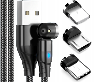 Nabíjecí datový magnetický USB kabel 3A zařízení IPHONE MICRO / USB / TYP-C - 2m