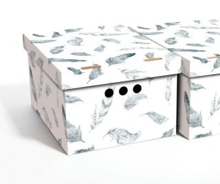 Dekorativní krabice Peří A4 úložný box, velikost 33x25x18cm 