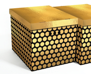 Dekorativní krabice zlaté tečky XL úložný box, velikost 42x32x32cm 