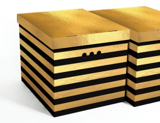 Dekorativní krabice zlaté / černé pruhy XL úložný box, velikost 42x32x32cm
