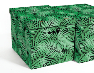 Dekorativní krabice zelené tropické listy XL úložný box, velikost 42x32x32cm
