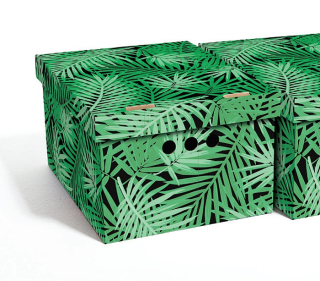 Dekorativní krabice zelené tropické listy A4 úložný box, velikost 33x25x18cm 