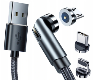 Nabíjecí magnetický USB kabel 3A zařízení IPHONE MICRO USB TYP-C otočná hlava