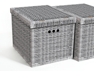 Dekorativní krabice šedé proutí XL, úložný box s víkem, vel. 42x32x32cm