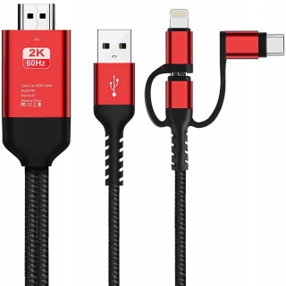 Adaptérový kabel se třemi konci - micro USB, typ C a pro iPhone na HDMI