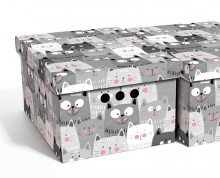 Dekorativní krabice barevné kočky A4 úložný box, velikost 33x25x18cm 