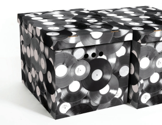 Dekorativní krabice hudební vinylové desky XL, úložný box s víkem, 42x32x32cm