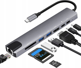 Víceportový adaptér USB-c Hub adaptér 9w1 HUB USB-C HDMI RJ45 Ethernet SD