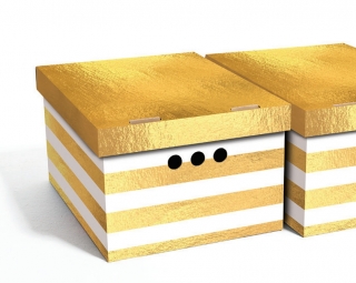 Dekorativní krabice zlaté / bílé pruhy A4 úložný box, velikost 33x25x18cm 