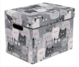 Dekorativní krabice barevné kočky ONE, úložný box s víkem, vel. 34x25x26cm