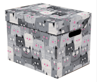 Dekorativní krabice barevné kočky ONE, úložný box s víkem, vel. 34x25x26cm vip