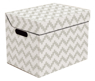 Dekorativní krabice Pixel cikcak šedý ONE, úložný box s víkem, vel. 34x25x26cm