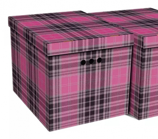 Dekorativní krabice Skotská mřížka fialová, XL úložný box s víkem, 42x32x32cm