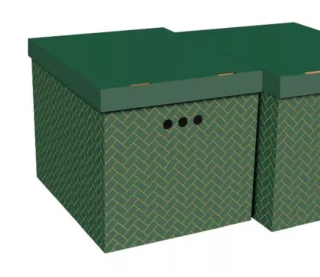 Dekorativní krabice zelená geometrie XL, úložný box s víkem, vel. 42x32x32cm