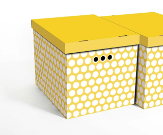 Dekorativní krabice bílé tečky / žluté pozadí XL úložný box, velikost 42x32x32cm