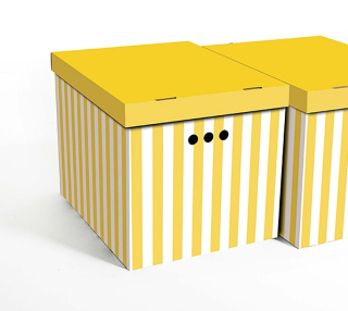 Dekorativní krabice bílé pruhy / žluté pozadí XL úložný box, velikost 42x32x32cm