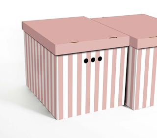 Dekorativní krabice bílé pruhy / růžové pozadí XL úložný box, vel. 42x32x32cm