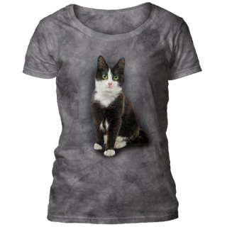 Tričko 3D potisk - Black & White Cat, černobílá kočka - The Mountain / pro ženy