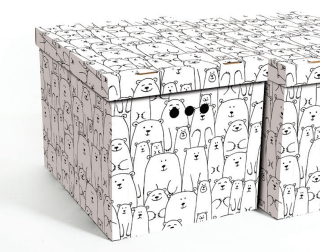 Dekorativní krabice bílé medvědy XL, úložný box s víkem, vel. 42x32x32cm
