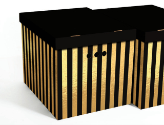 Dekorativní krabice černé / zlaté pruhy XL, úložný box s víkem, vel. 42x32x32cm