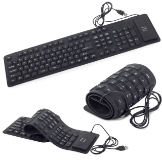 Silikonová pružná klávesnice, pohodlná, tichá, tenká, vstupní port USB, černá