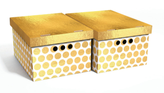 Dekorativní krabice zlaté/bílé tečky A4 úložný box, velikost 33x25x18cm 